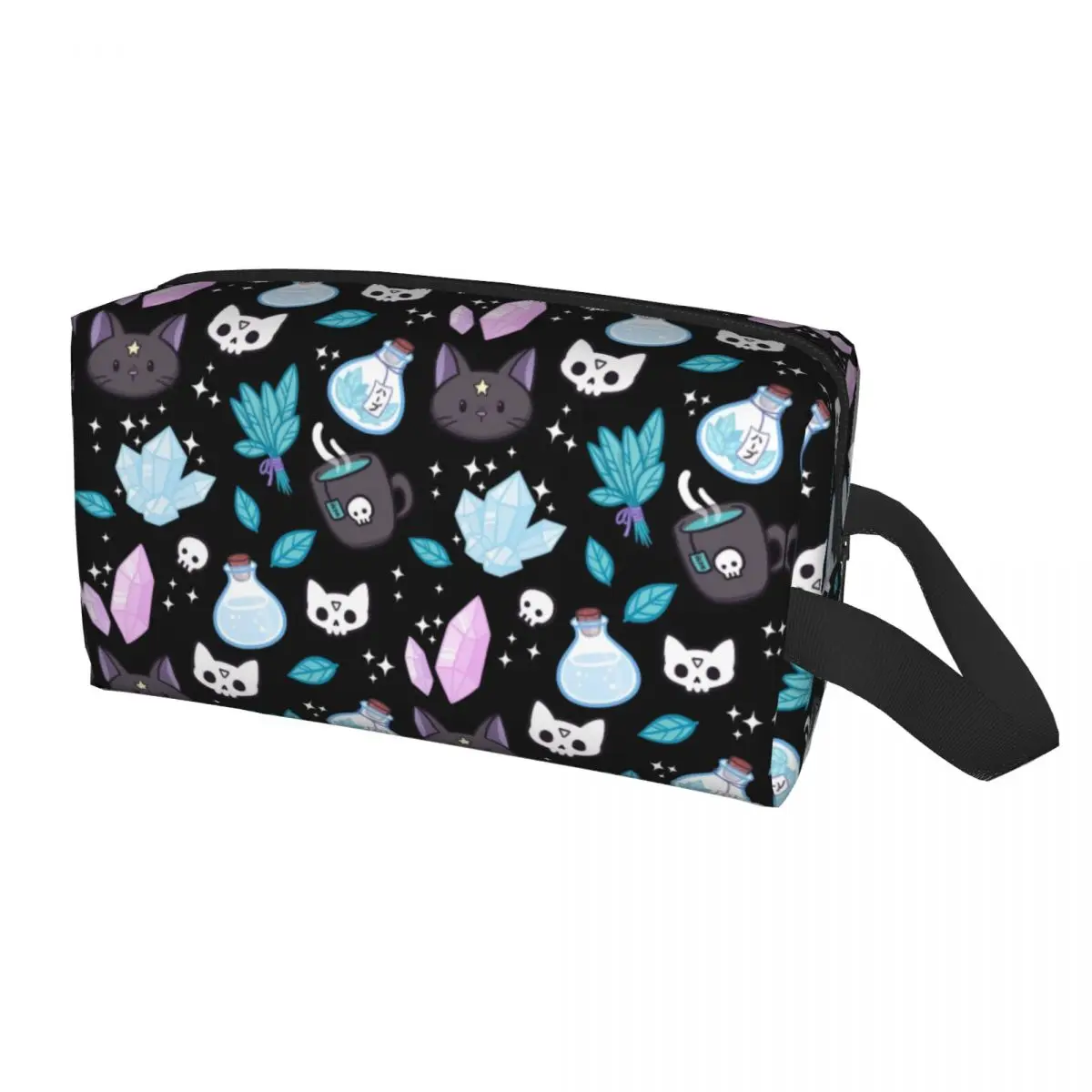 

Custom Herb Witch Travel Cosmetic Bag Women Halloween Witchy Spooky Cat Toiletry Makeup Organizer Ladies Beauty Storage Dopp Kit