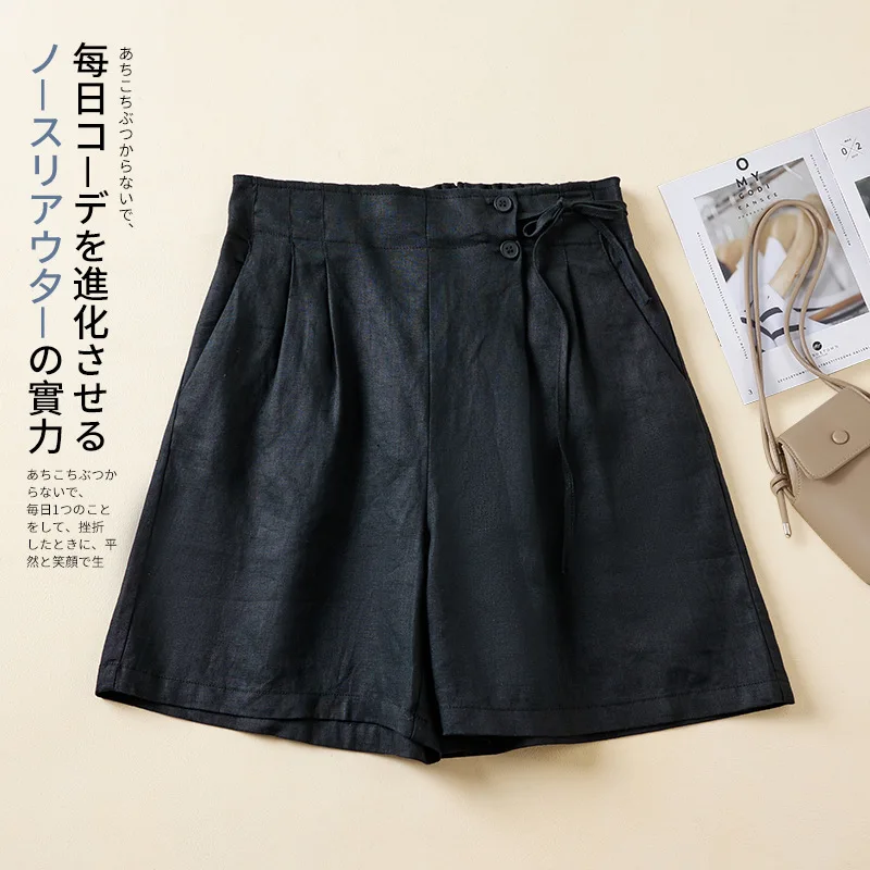 Vintage Chic 2026 Solid Linen Cotton Shorts for Women Bohemian Happie Summer Short Beach Elastic Waist Cargo Boho Shorts