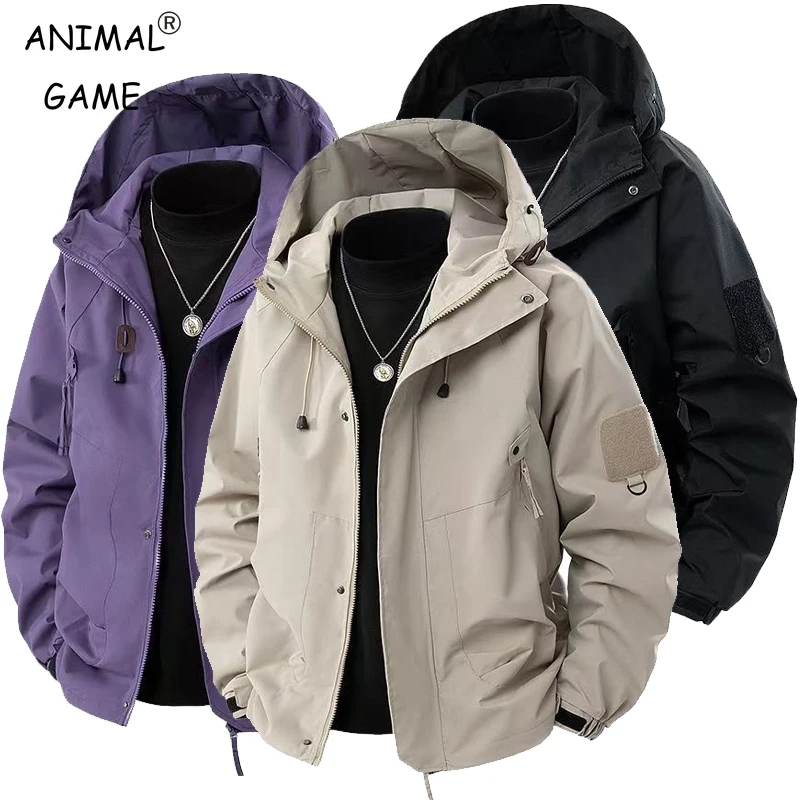Men's Tactical Softshell Jacket Waterproof Breathable Outdoor Cycling Jacket with Hood