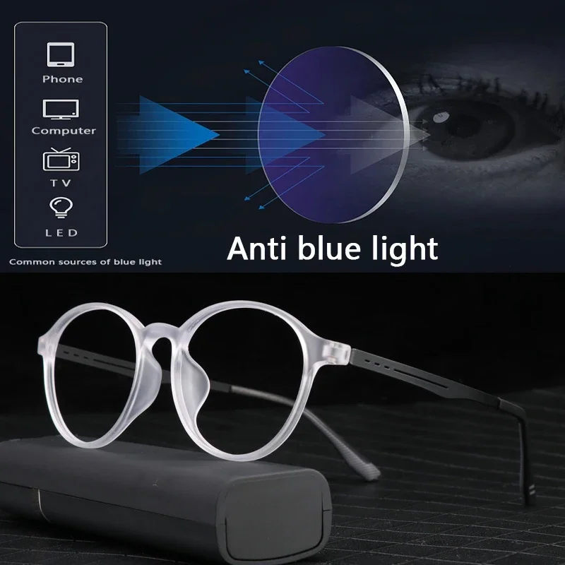 Ultra-Light Classic Round Anti Blue Ray Reading Glasses with Titanium Legs