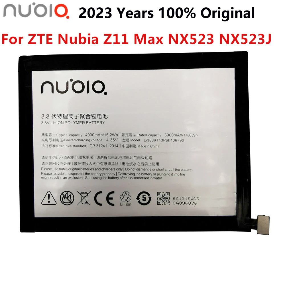 

Аккумулятор Li3839T43P6h406790, 3,8 в, 4000 мА · ч, для ZTE Nubia Z11 Max NX523 NX523J