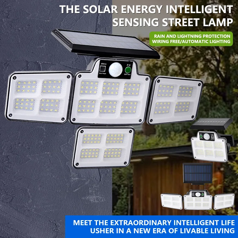 Solar Led Light Outdoor with PIR Motion Sensor Multiple Head Sunlight 228LED Flood Security Lights Waterproof for Patio Garden dsms security integrated management platform software integrate multiple management modules