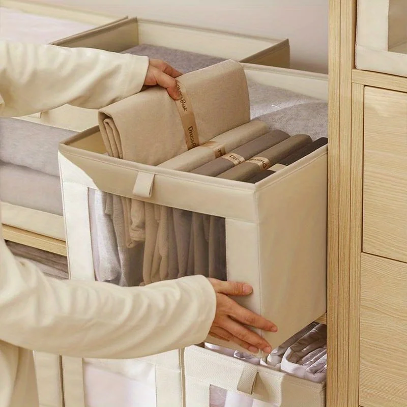 1 set of classic fabric storage boxes with flip cover - rectangular wardrobe storage basket 5