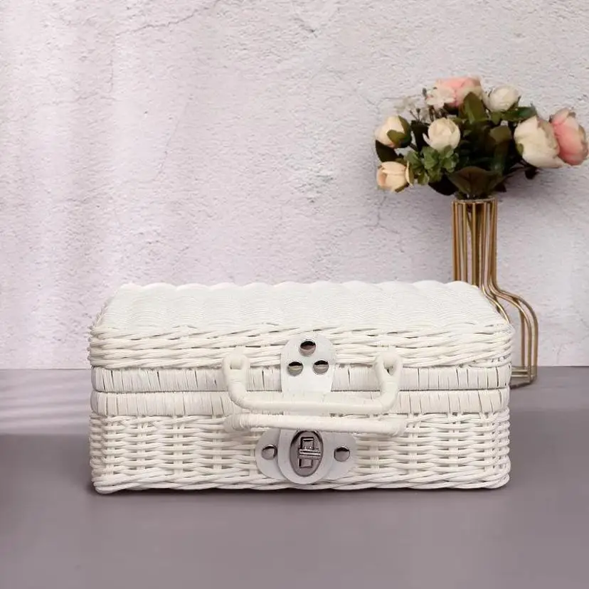 1Pcs Portable PP Rattan Baskets Picnic Storage Basket Retro Wicker Suitcase Woven Hand Gift Box Sundries Cosmetic Organizer Boxs