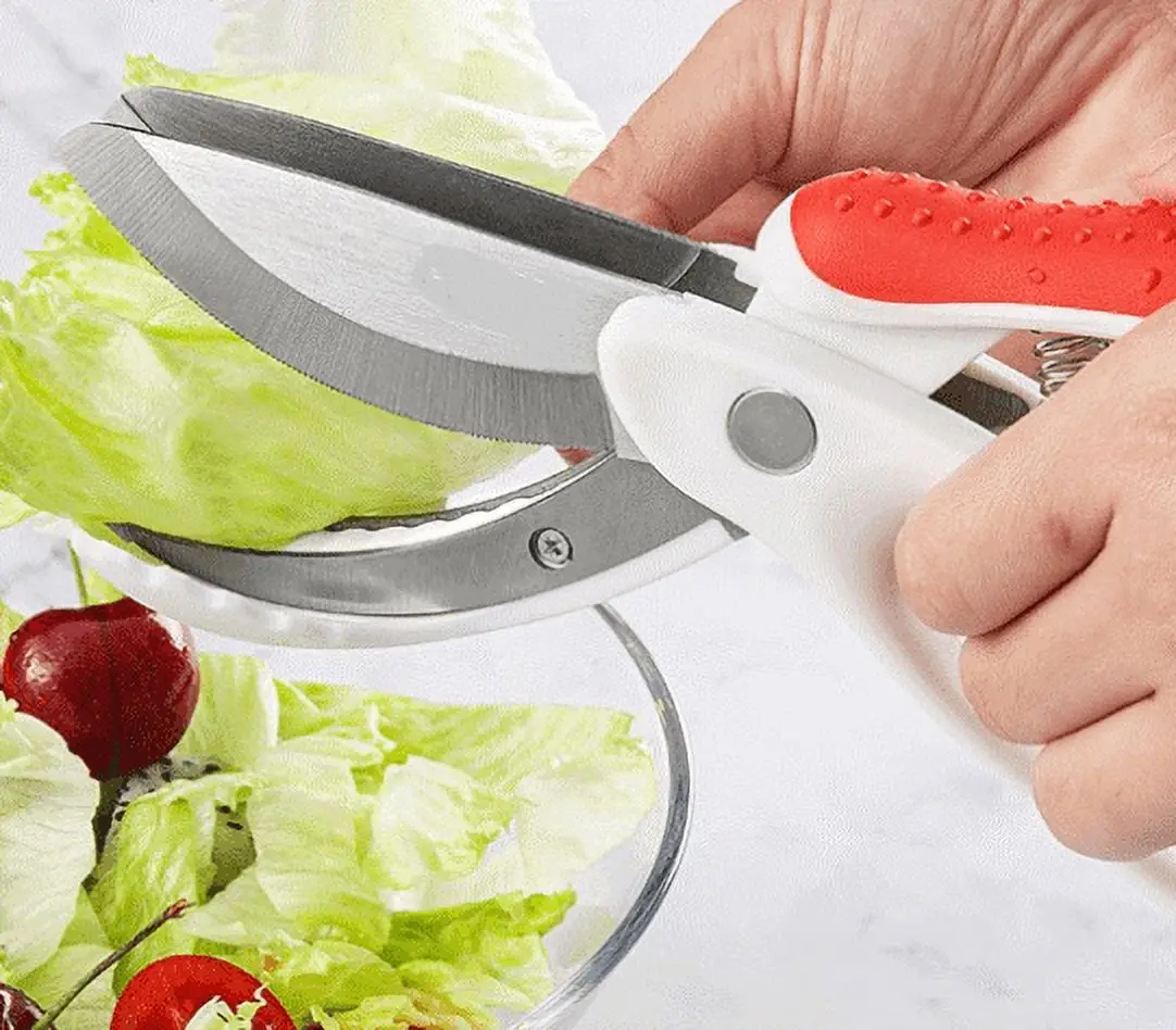 Toss and Chop Salad Tongs, Salad Chopper, Heavy Duty Kitchen Scissors, Multifunction Double Blade Cutting Tool, 9 In
