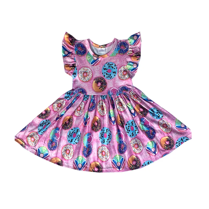 

New Kids clothing short sleeve donut dress flower print boutique girls dresses