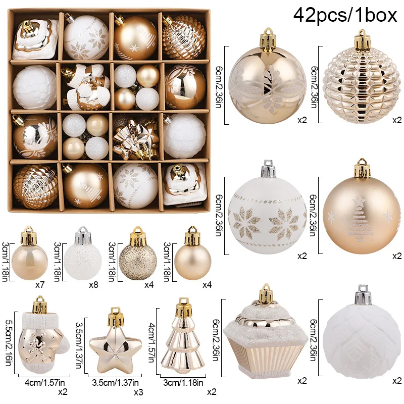 42Pcs 6cm Christmas Ball Champagne Xmas Tree Hanging Pendant Ornaments 2025 Christmas Home Decoration 2026 New Year Party Gifts