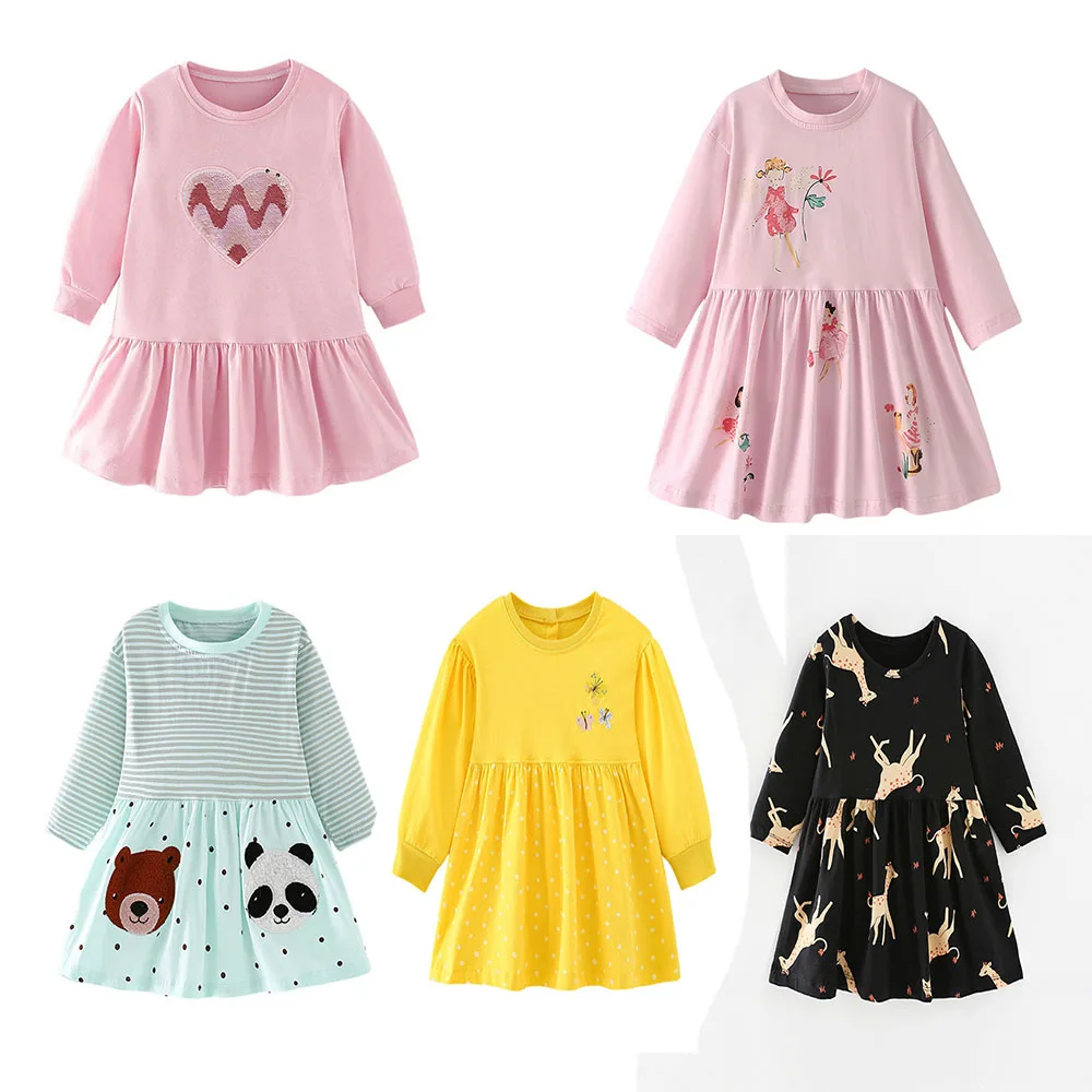Jumping Meters 2-7T Tiere Applikation Prinzessin Mädchen Kleider Herbst Frühling Party Geburtstag Baby Kleidung Oansatz Kleinkind kostüm