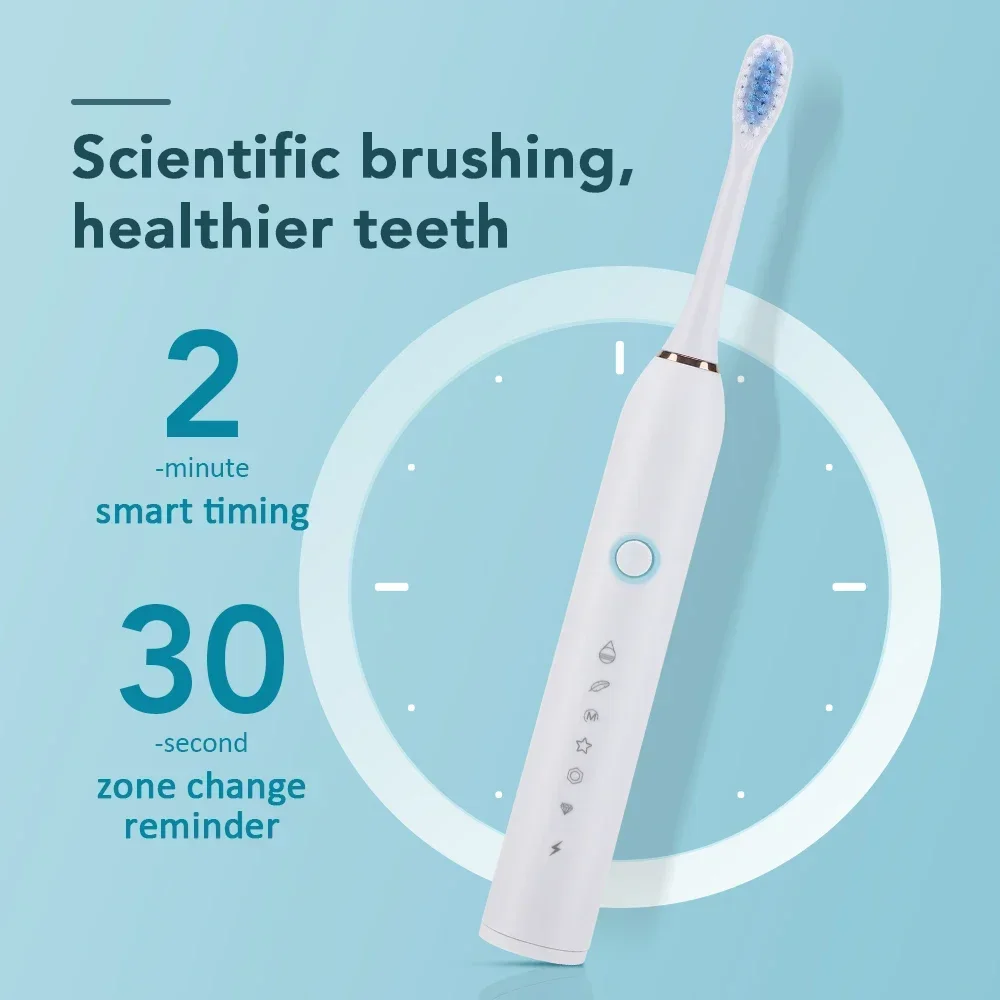 Six Modes Electric Ultrasonic Toothbrush IPX67 Home Soft Hair USB Charging Waterproof Adult Tooth Cleaner Automatic Couple Set