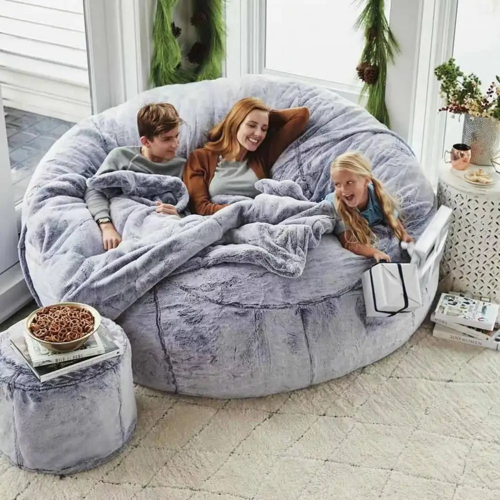 

Solid Giant Sofa Cover Fluffy Fur Bean Bag Soft Comfortable Bed Recliner Cushion Cover Lazy Sofa Cover Bedroom Sofa Slipcover