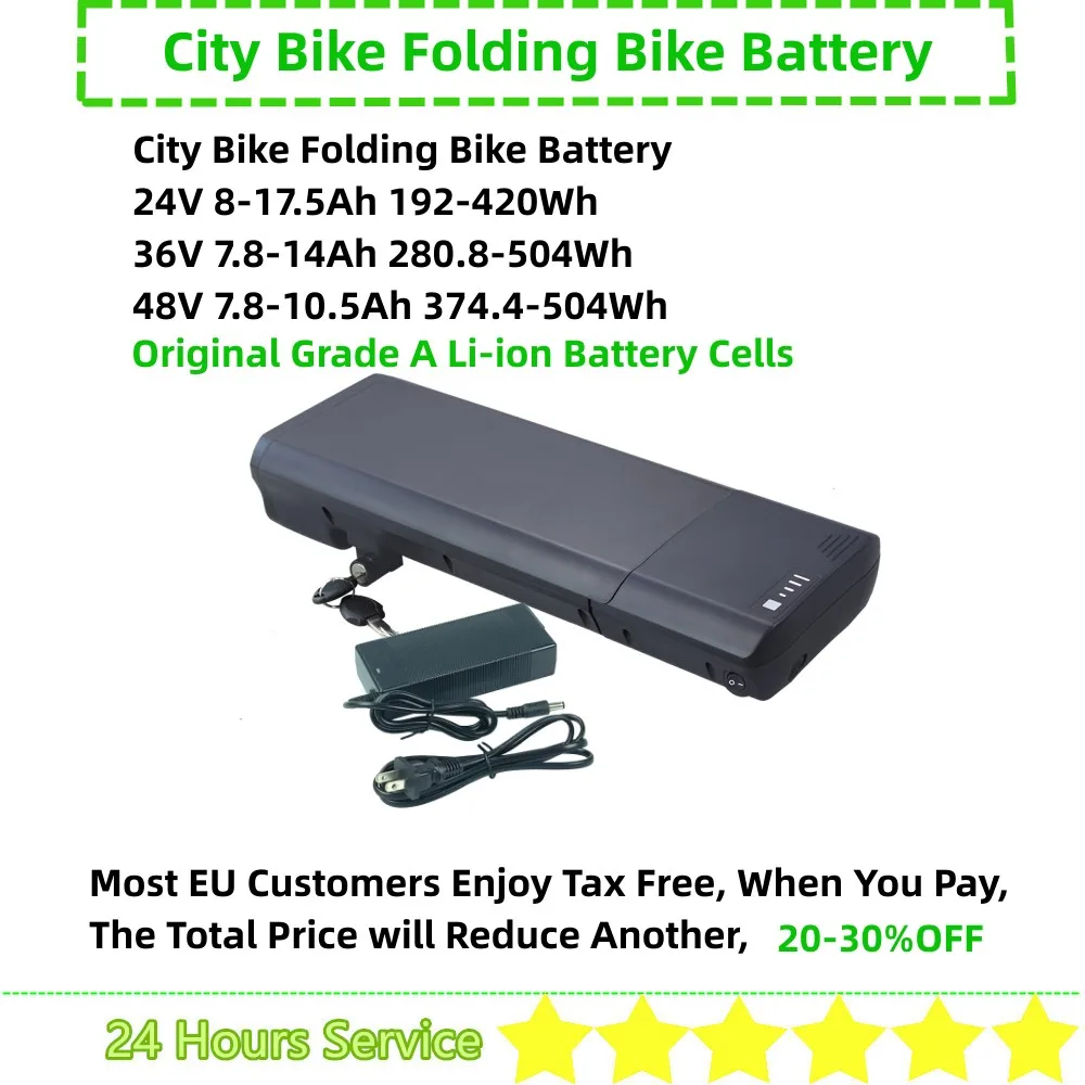 

24V 36V 8Ah 8.8Ah 10Ah 10.4Ah 12.8Ah 14Ah Rear Rack City Bike Folding Ebike Battery for Cell Ultimo E1.0 Classic Urban E-bike