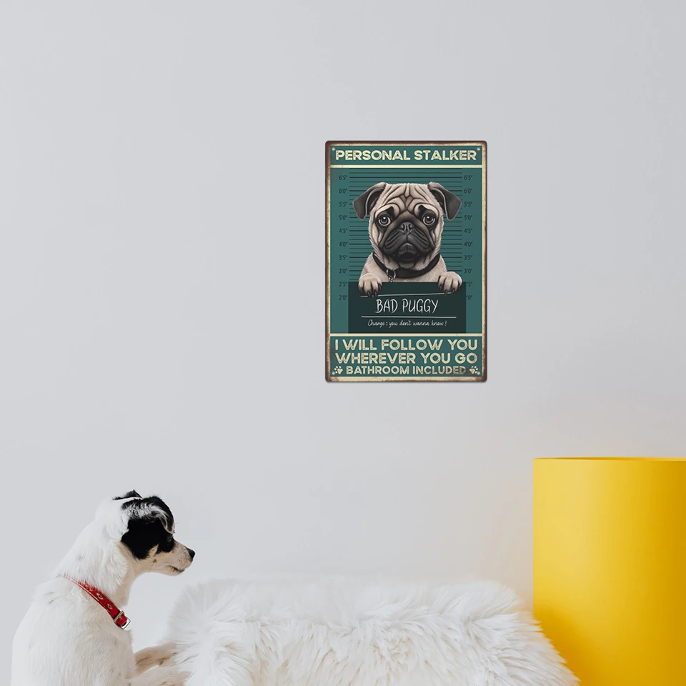 Vintage Pug Dog Metal Tin Sign Wall Art