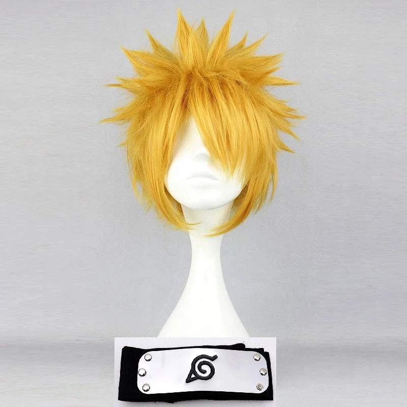 New Anime Akatsuki Uzumaki Cosplay Wig Short Golden Fluffy Shaggy Layered Heat Resistant Synthetic Hair Wigs + WigCap + Headband kryssma long silky straight headband synthetic wig golden headband synthetic wigs for women natural full machine made hair wigs