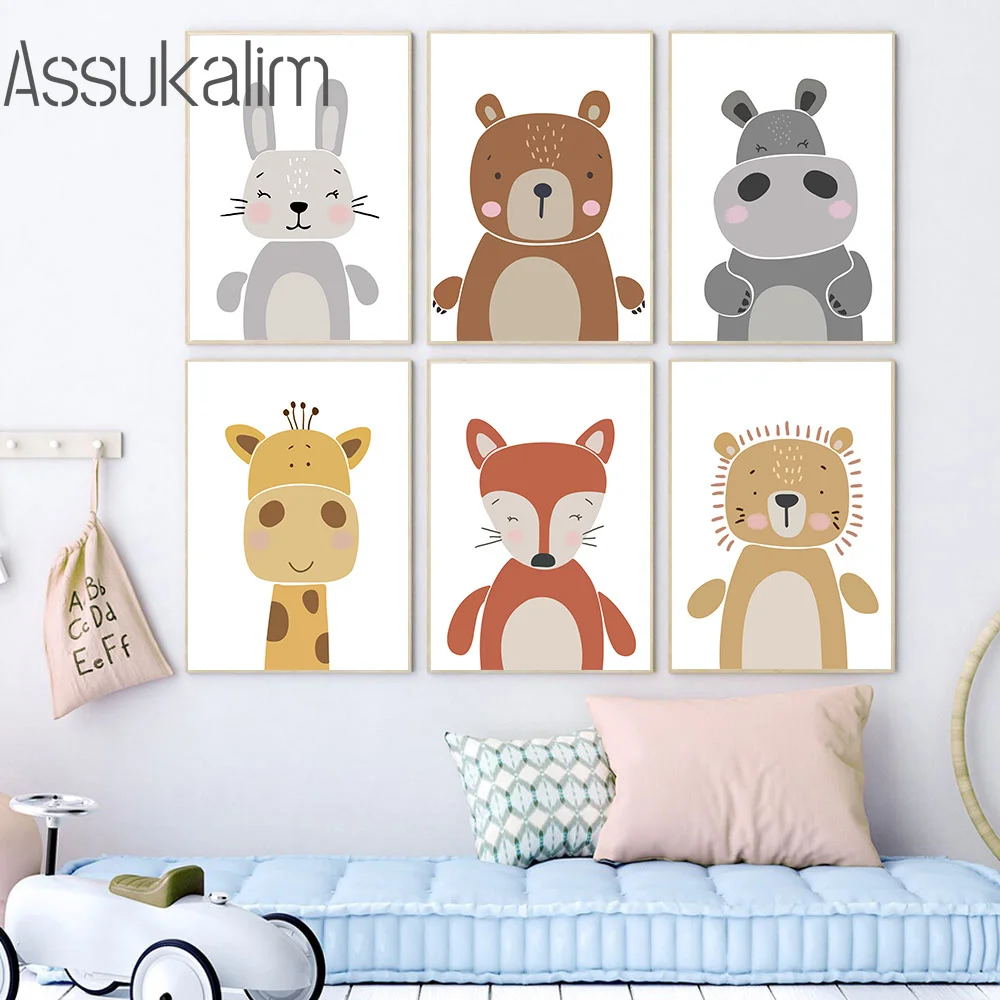 Giraffe Wall Pictures Brown Bear Canvas Painting Rabbit Poster Nordic Art Nursery Prints Baby Bedroom Decoration |