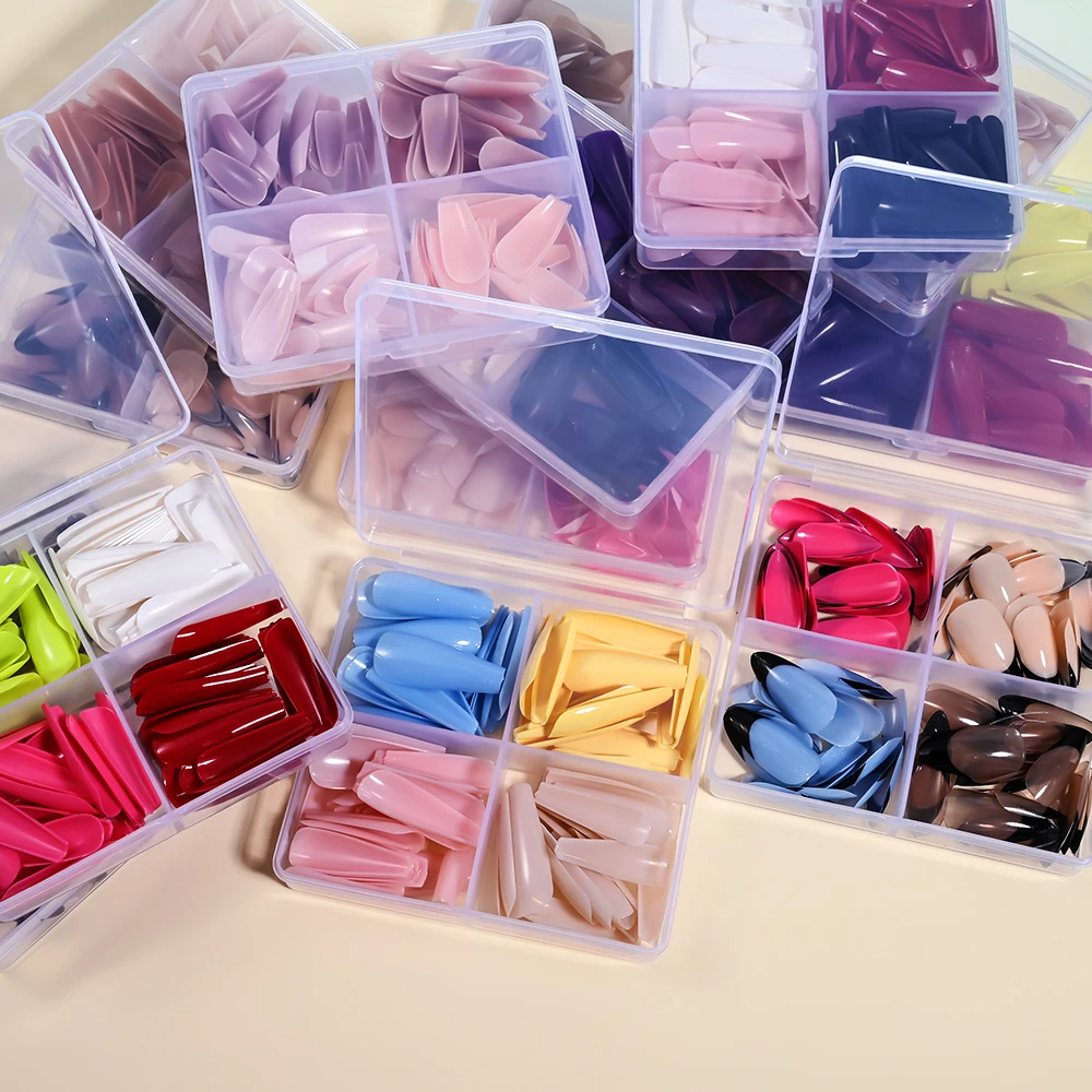 96 개/상자 다채로운 발레/아몬드 짧은 가짜 손톱 0.7-1.7cm 발레 풀 커버 네일 팁 손톱에 누르기 프랑스어 아몬드 발레 팁