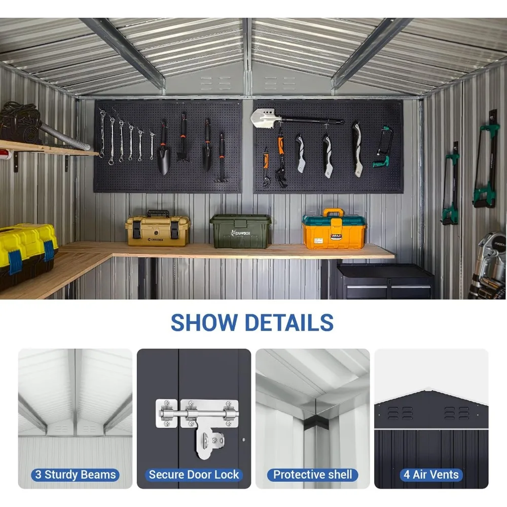 8 x 12 FT Outdoor Storage Shed, Metal Garden Shed with Updated Frame Structure, Tool Sheds for Backyard Garden Patio Lawn Black 5