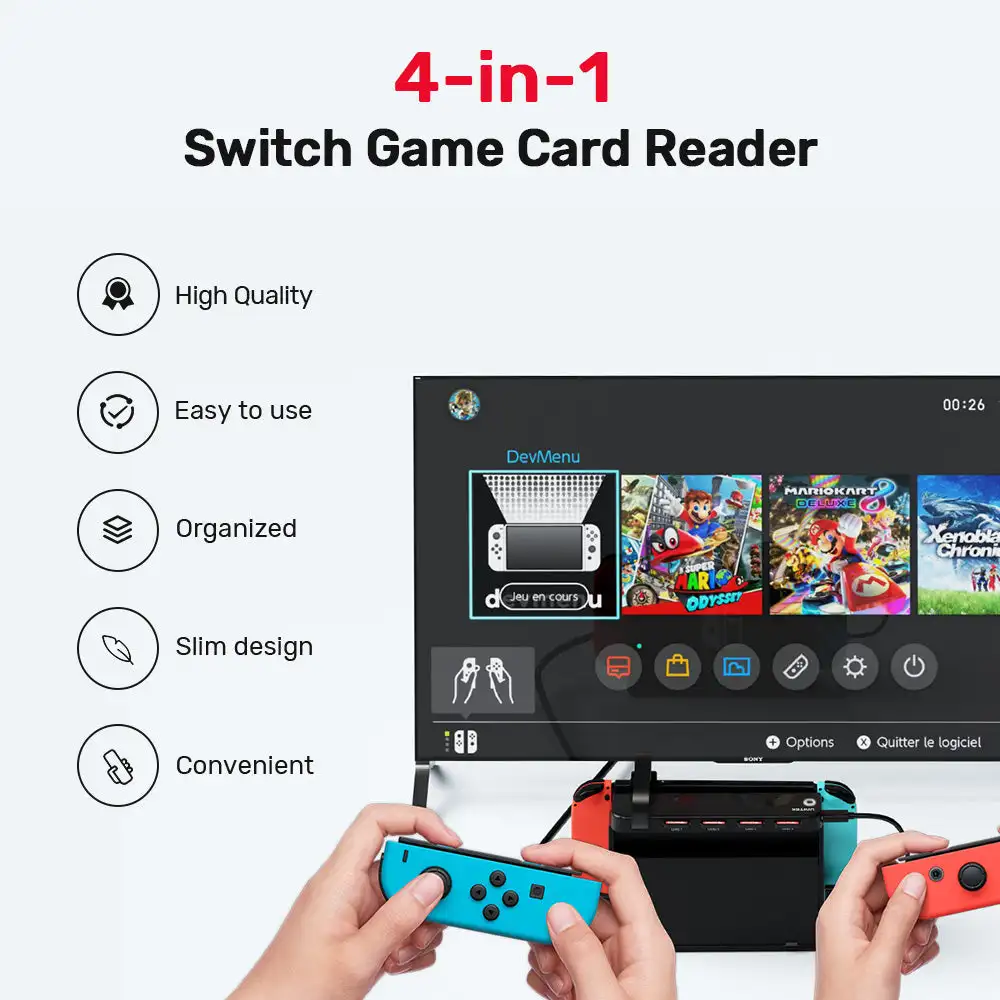 Switch Game Card Reader 4-in-1 for Nintendo Switch/Switch OLED Supports Quickly One-key Switching Games