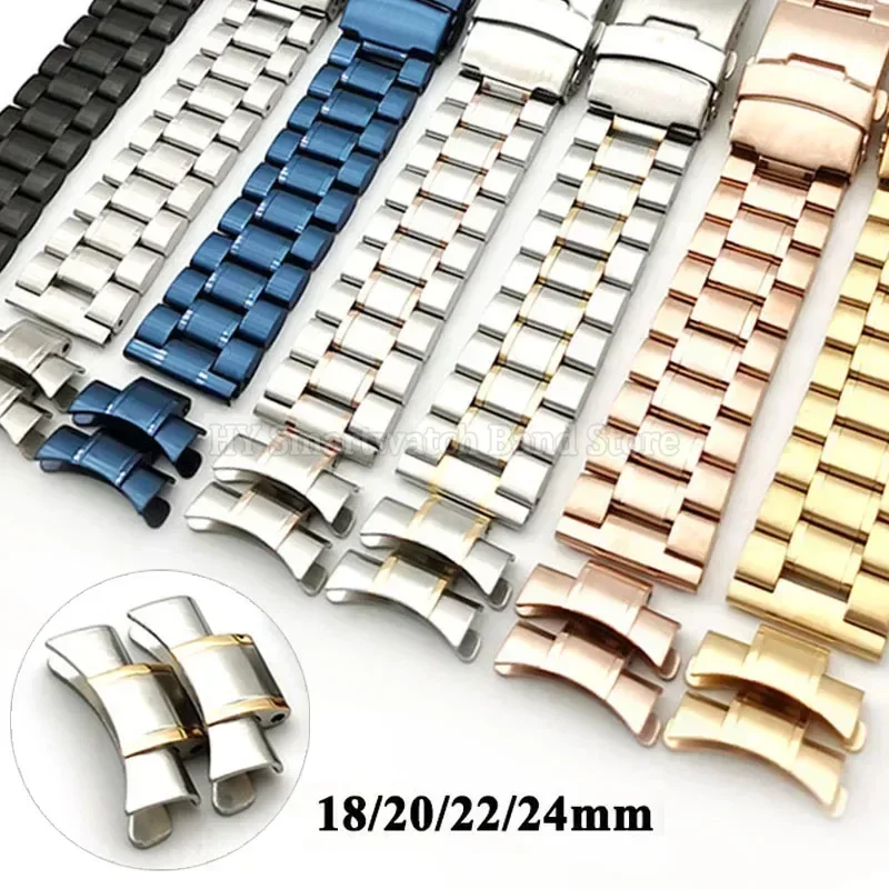 Luxury Stainless Steel Watch Strap with Curved End