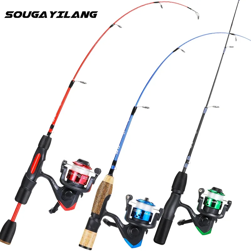 Sougayilang Ice Fishing Rod Combo Portable 2 Sections Ultralight Winter Fishing Rod and Reel Set 71cm 68cm Spinning Set fishing pole set fishing rod and reel combo fishing rod
