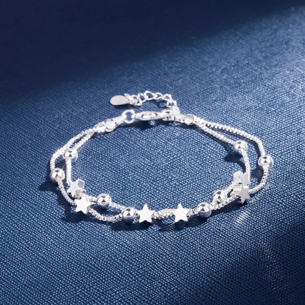 Bracelets étoiles plaqués argent pour femme, bijoux de luxe, fête de mariage, fiançailles, cadeaux chauds, mode, 20cm, 8 po