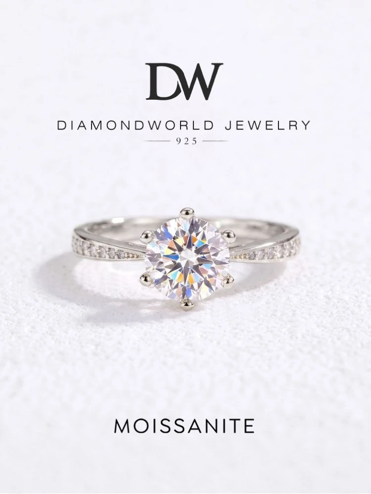 DW Luxury 0.5-2CT Moissanite Diamond Rings for Women Engagement Real 925 Sterling Silver Original Wedding Gemstone Fine Jewelry