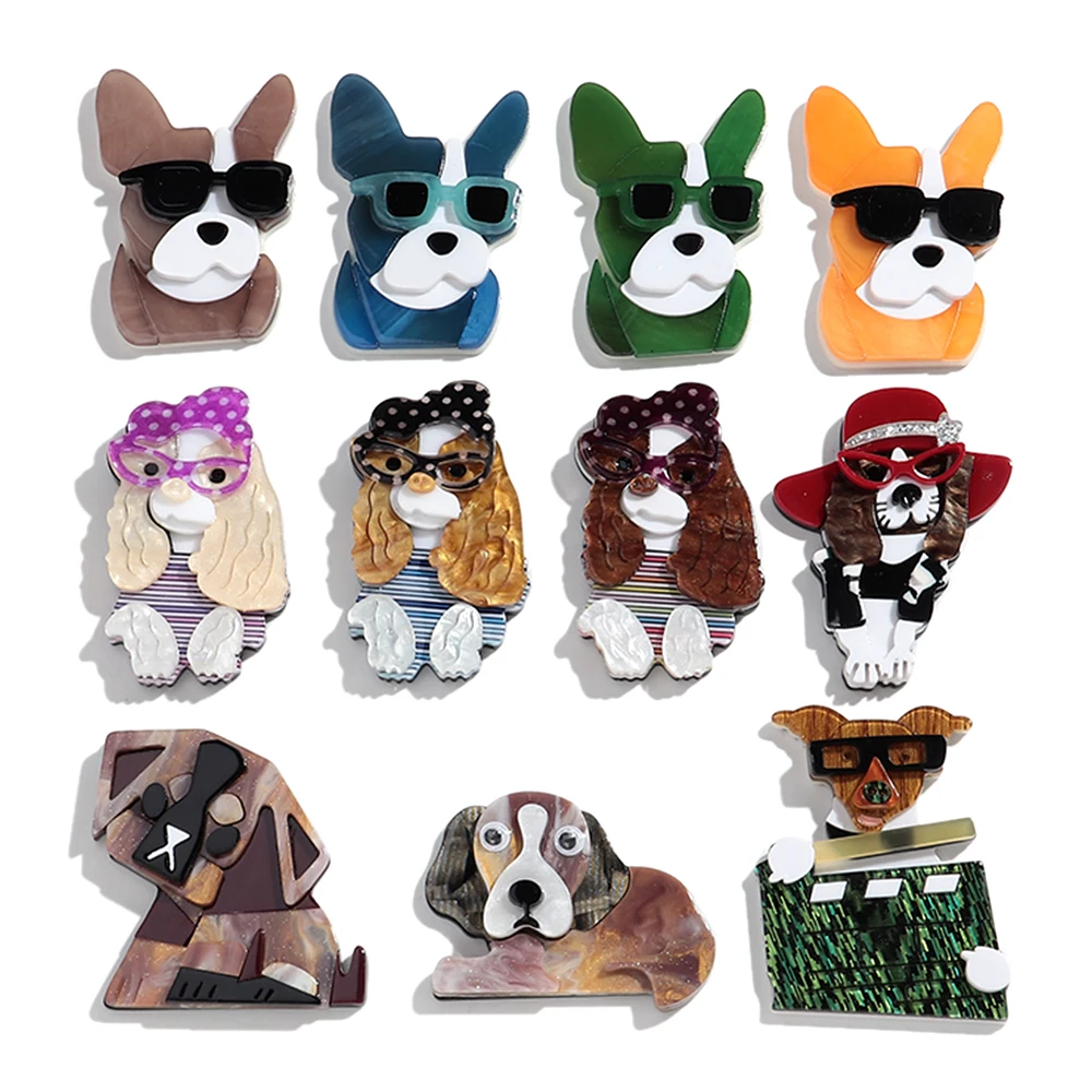 Mode Acryl Haustier Hunde Tragen Gläser Broschen für Frauen Nette Bunte Tiere Spleißen Abzeichen Pins Schmuck