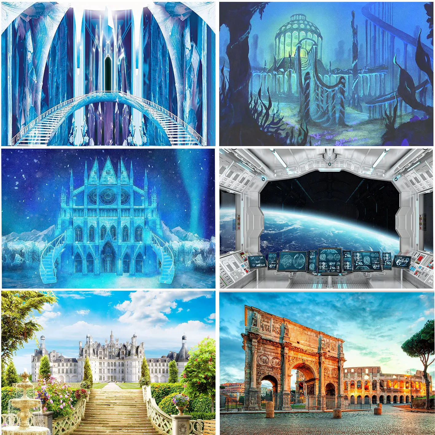 

Castle Backdrop Palace Shiny Blue Glitter Photography Girl Boy Birthday Party Background Studio Home Decoration Banner Props