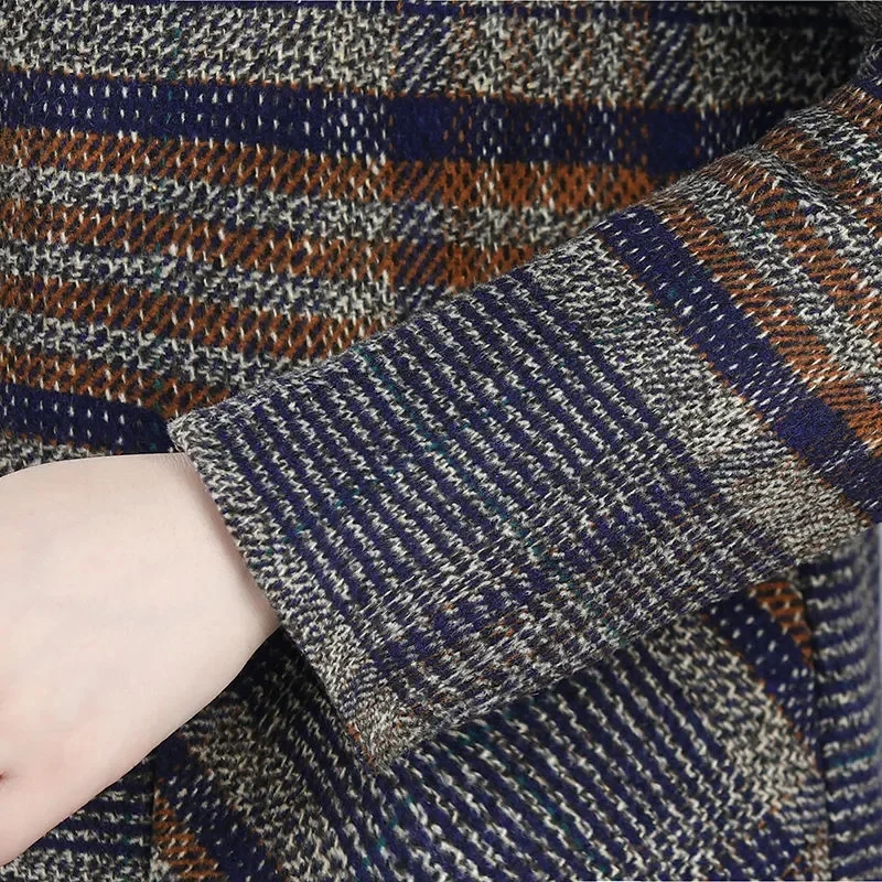 Autumn And Winter Coat Fleece Woolen Coat Women's 2023 Mid-Elderly Mothers Wear Cotton Trench Coat Female Plaid Outwear Female