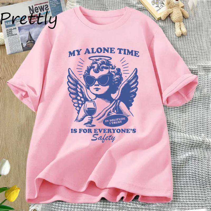 Vintage Trendy Women's T-shirt My Alone Time Is for Everyone's Safety T Shirt Funny Sarcastic Graphic T Shirts Unisex Oversized 3