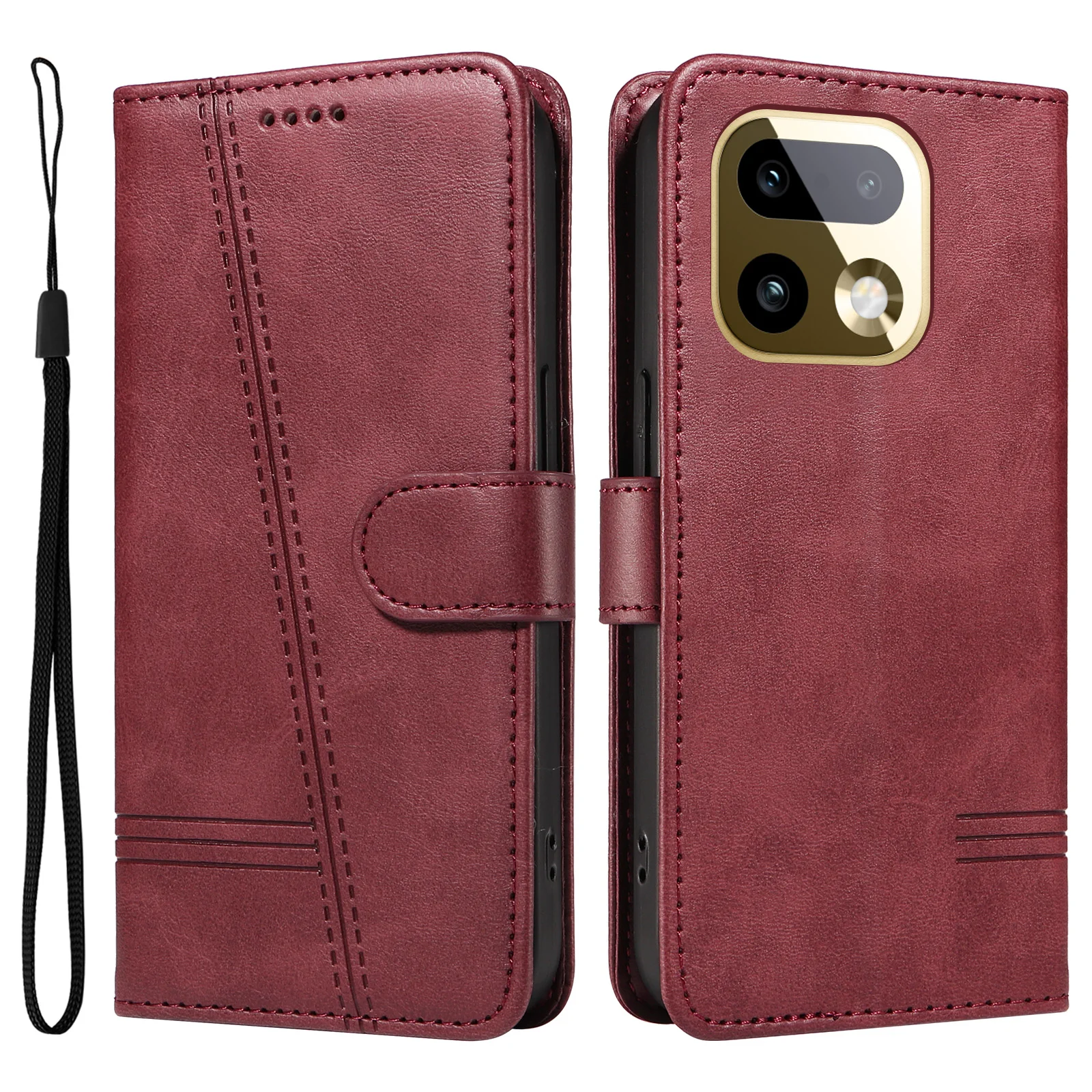 Leather Flip Wallet Card Holder Case with Kickstand and Book Cover Design, Compatible Smartphones