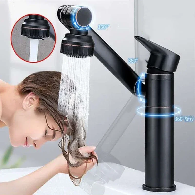 360 Degree Rotating Bathroom Mixer Tap Matte Black Basin Faucet