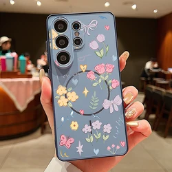 Coque de téléphone magnétique imprimée de petites fleurs - Housse rigide élégante et durable