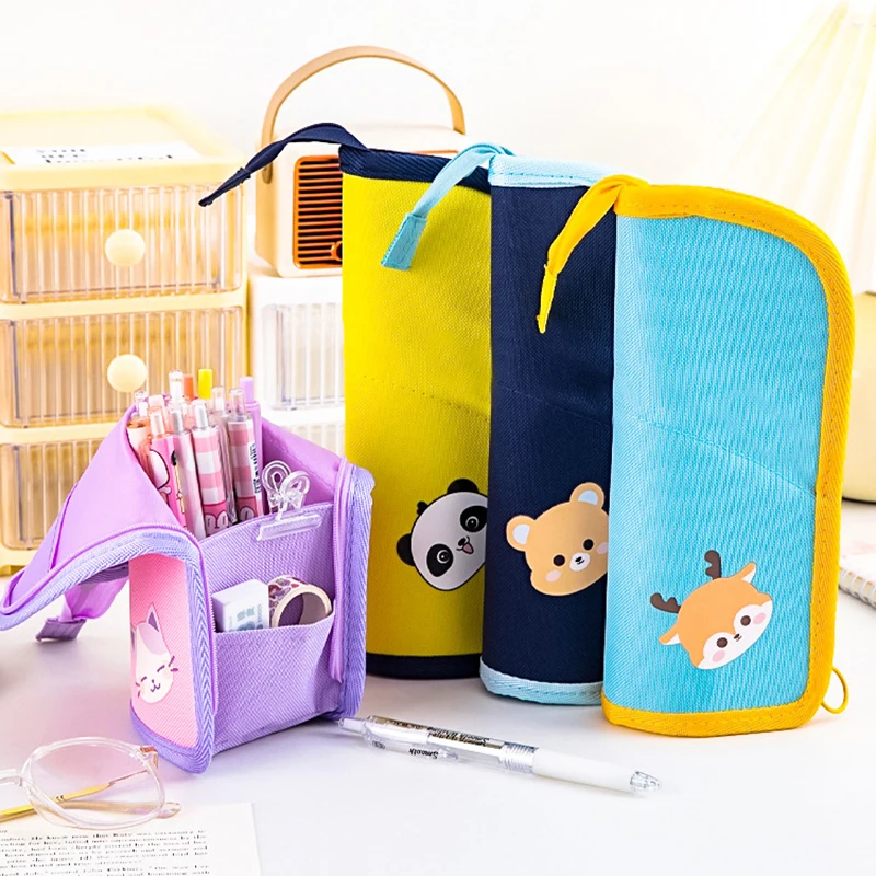

Симпатичный складной держатель для карандашей с животными, Холщовая Сумка для женщин и девушек, мультяшный органайзер для карандашей, косметичка, сумка для макияжа, канцелярские принадлежности