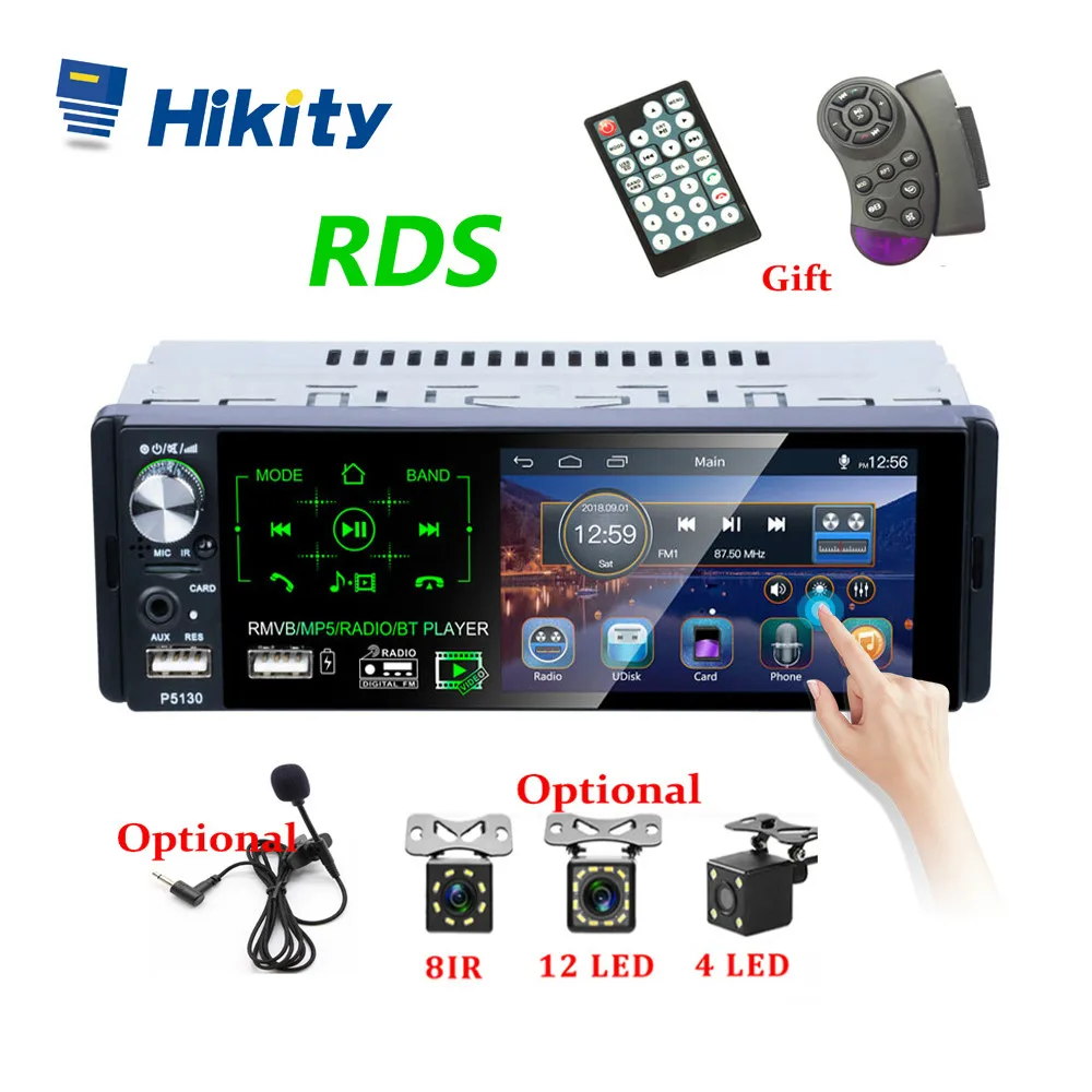 Acheter Hikity 1 Din écran tactile voiture MP5 lecteur vidéo Autoradio  Support Bluetooth USB FM TF avec télécommande Microphone commande au volant