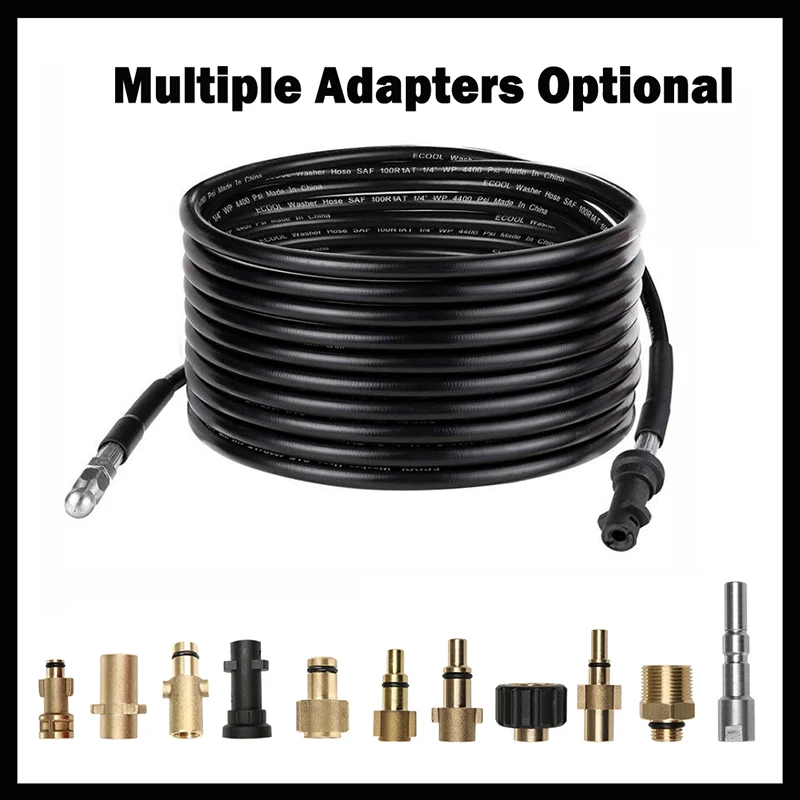 2~40M 1/4" Sewer Drain Water Cleaning Hose With Removable Nozzle and Optional Adapter for Karcher Bosch High Pressure Jet Washer