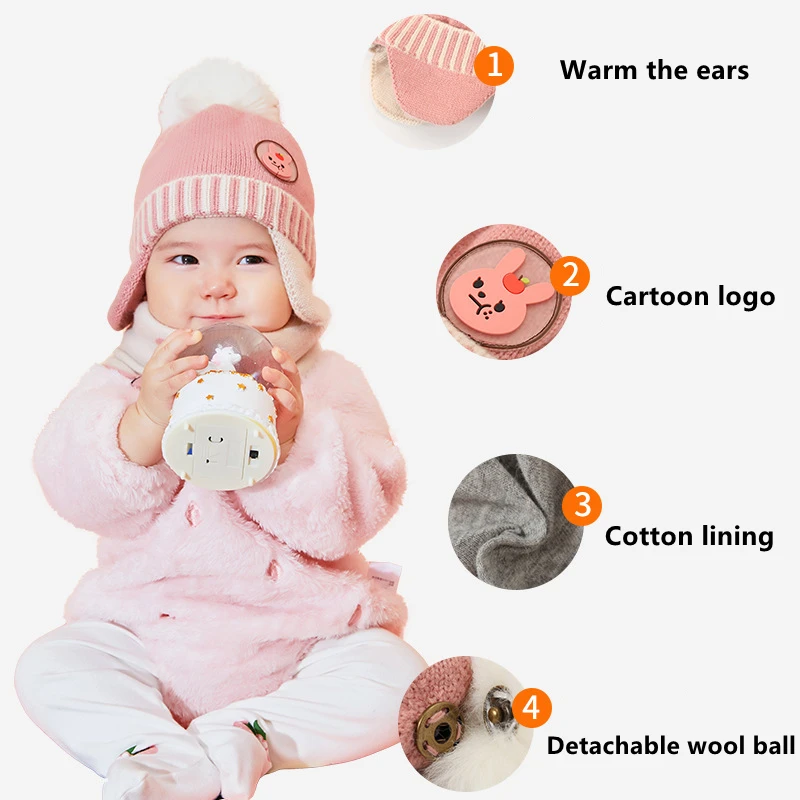 Cute Double Wool Pompom Baby Hat Children Cap Warm Autumn Winter Hats For Kids Boys Girls Knitted Warmer Beanie Caps Bonnet