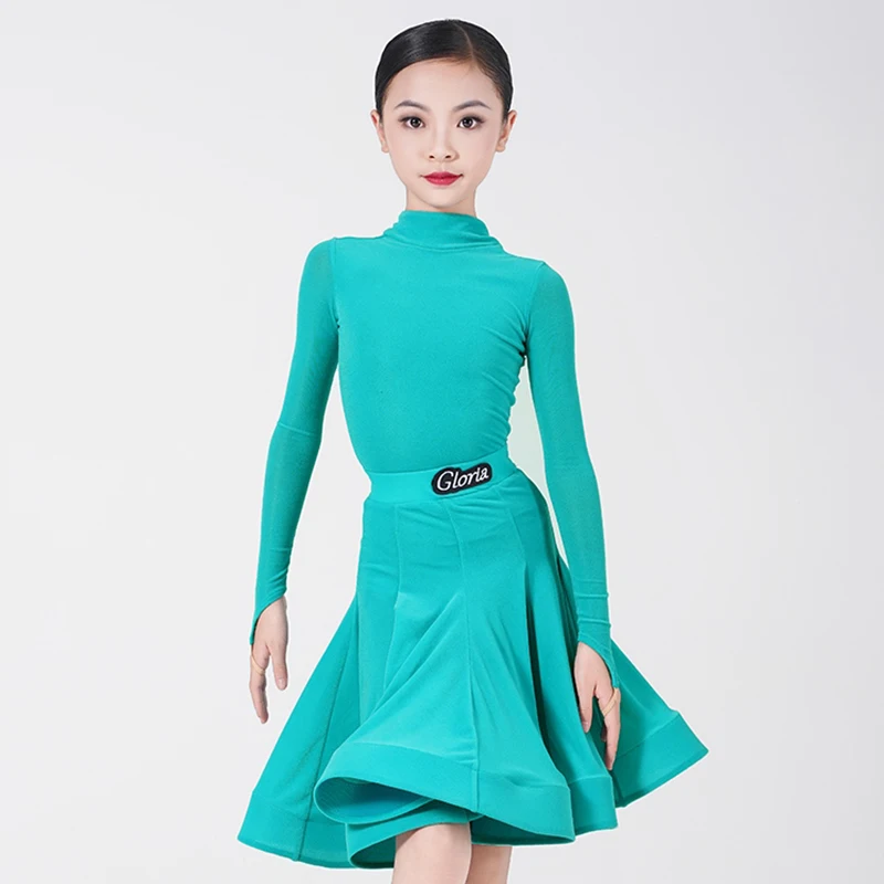 

New Girls Latin Dance Performance Costume Kids Cha Cha Dance Turtleneck Practice Clothes Competition Ballroom Tango Dresses XH89