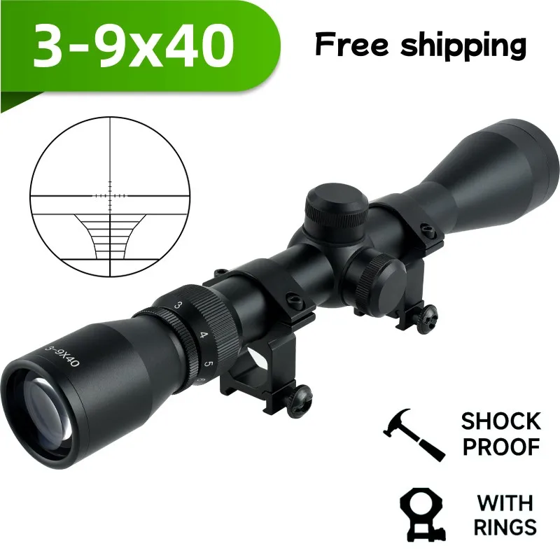 3-9X40 Hunting Tactical Riflescope Adjustable Zoom Sight Fast Aiming Shooting Nitrogen Filled Waterproof Fog-proof Airsoft Scope