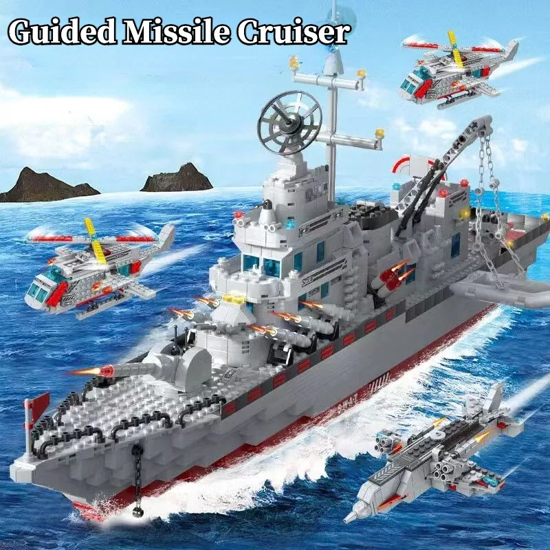 1560pcs Model Warships Building Blocks Construction Navy Battleship Army Boat Aircraft Bricks Toys for Children Gift 3
