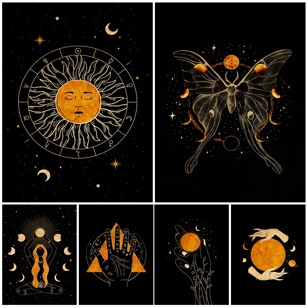 

Moon Phases Witchcraft Magical Decor Wall Art Canvas Painting Astrological Zodiac Sun And Moon Art Poster And Print Home Decor
