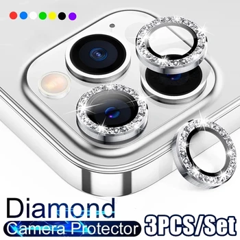 Diamond Glitter Camera Lens Protector For iPhone 14 13 12 11 Pro Max Metal Ring Lens Glass On iPhone 13 14 Pro Plus Protective 1