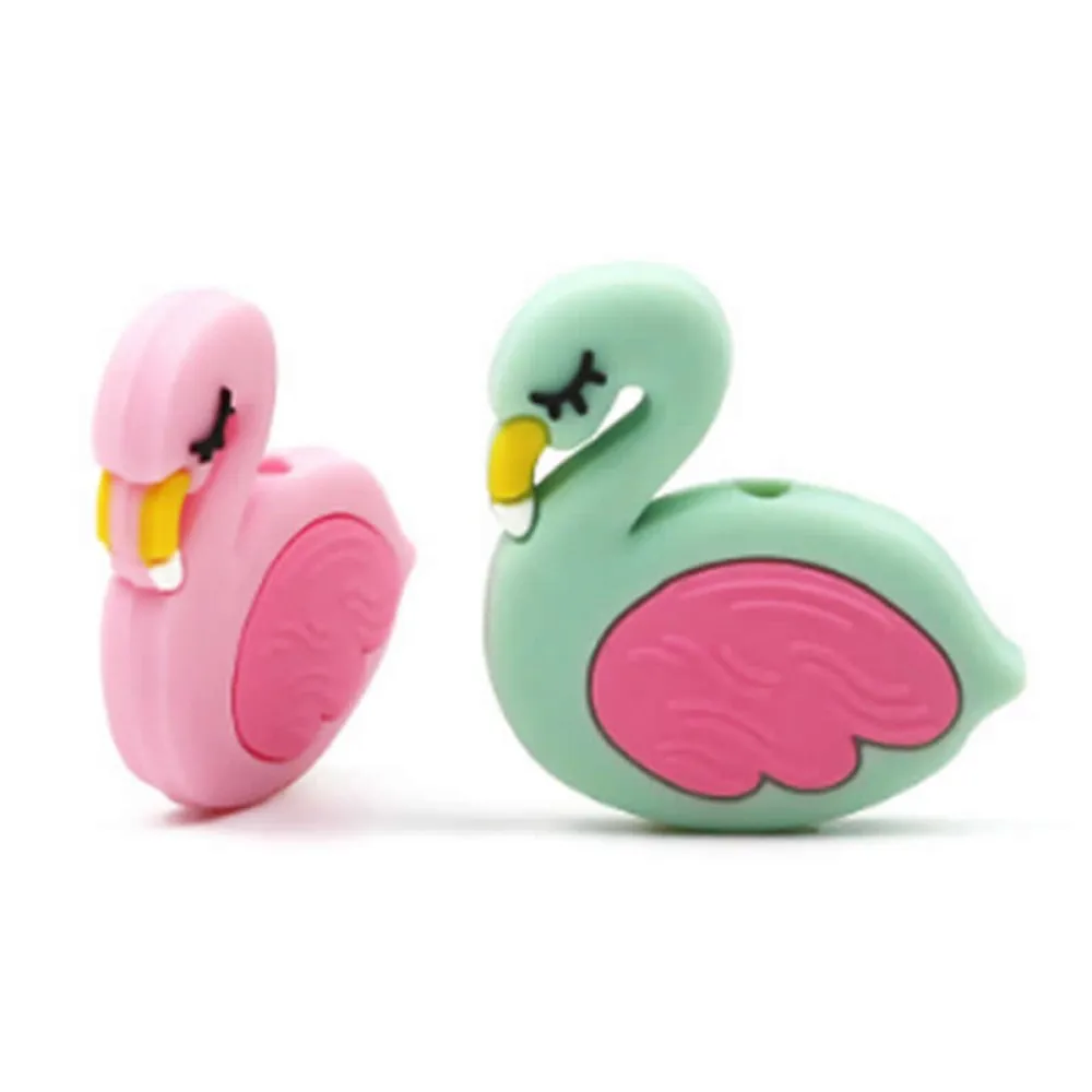 

Silicone Teethers Baby Soothing Ring Teether tooth training Chew Charms Baby Teething Toys Food Grade Silicone Flamingo Silicone