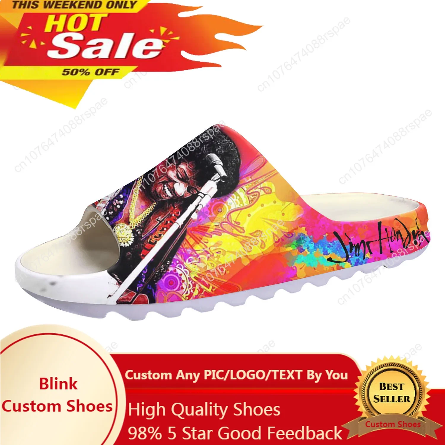 

Jimi Hendrix Guitarist Soft Sole Sllipers Home Clogs Step on Water Shoes Mens Womens Teenager Customize on Shit Beach Sandals