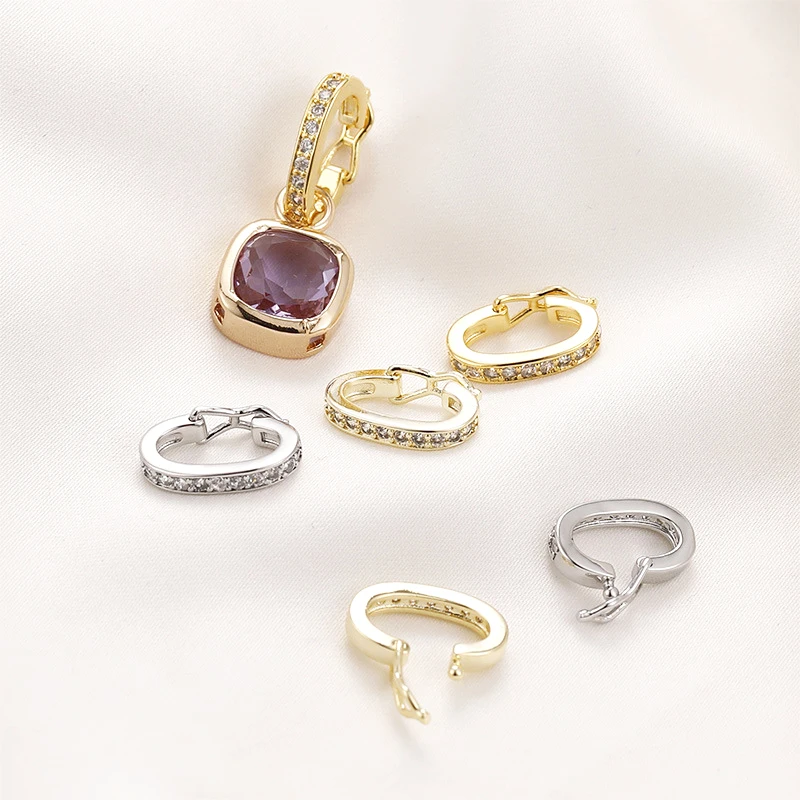 

2pcs copper clad 14K gold diamond inlaid universal pendant zircon buckle DIY hand made jewelry buckle accessories material