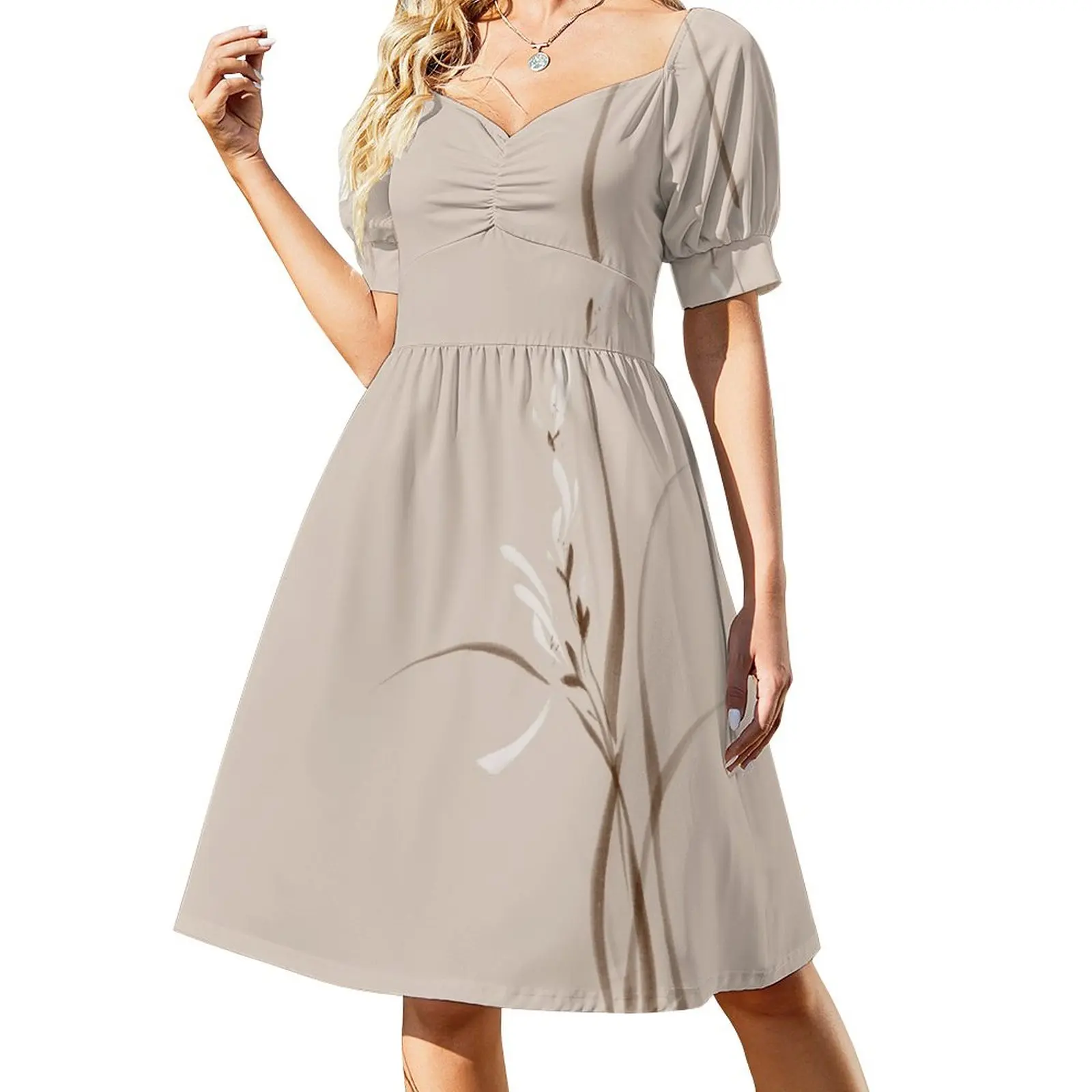 

Intricate orchid flowers artistic floral design on beige background art print Dress elegant party dress for women 2023