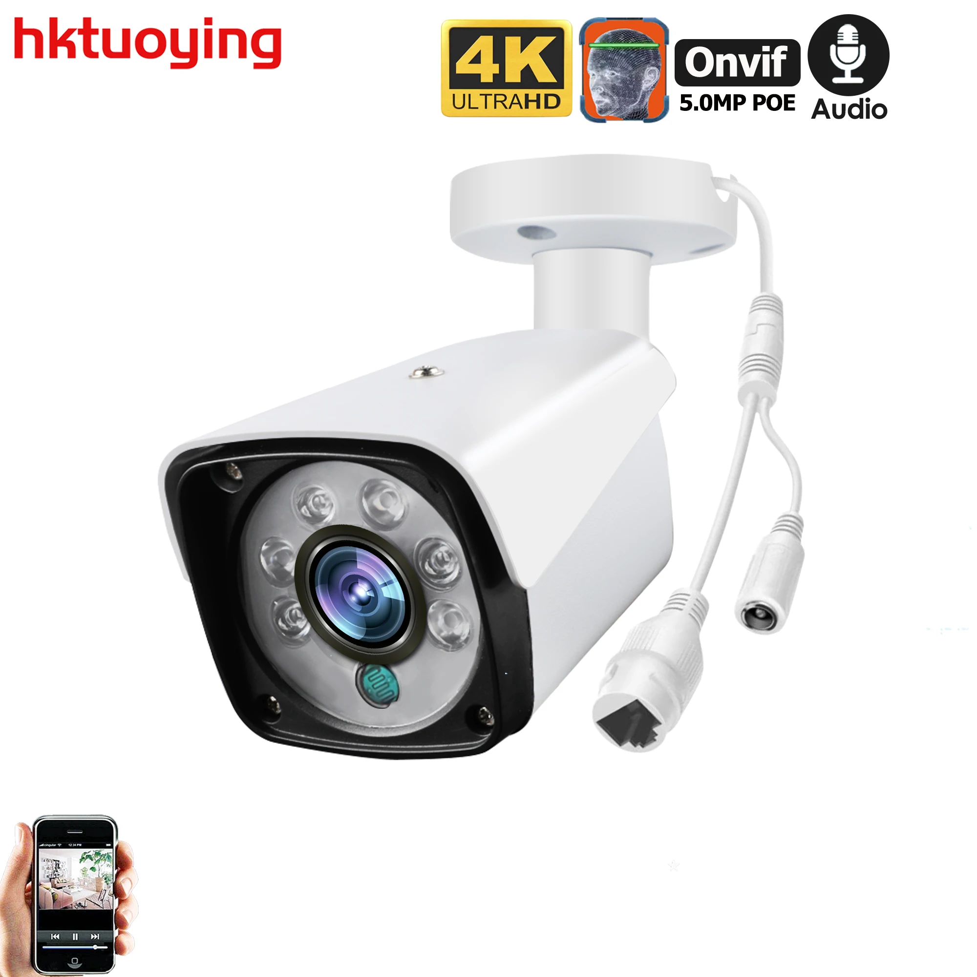 4K 8MP POE IP Camera ONVIF Audio Record CCTV Camera 4MP 5MP Waterproof IP66 Outdoor Home Security Video Face Detection XMEYE