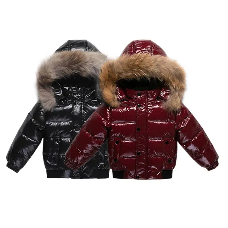 Winter Toddler Boys Down Jacket Fur Waterproof Shiny Thicken Warm Baby Boy Outerwear Coat 1-8 Years Kids Parkas Outfit
