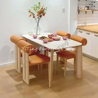Modern Cream French Log Dining Table Set – Rectangular Rock Plate Mesa with Chairs for Elegant Homes - Image 2