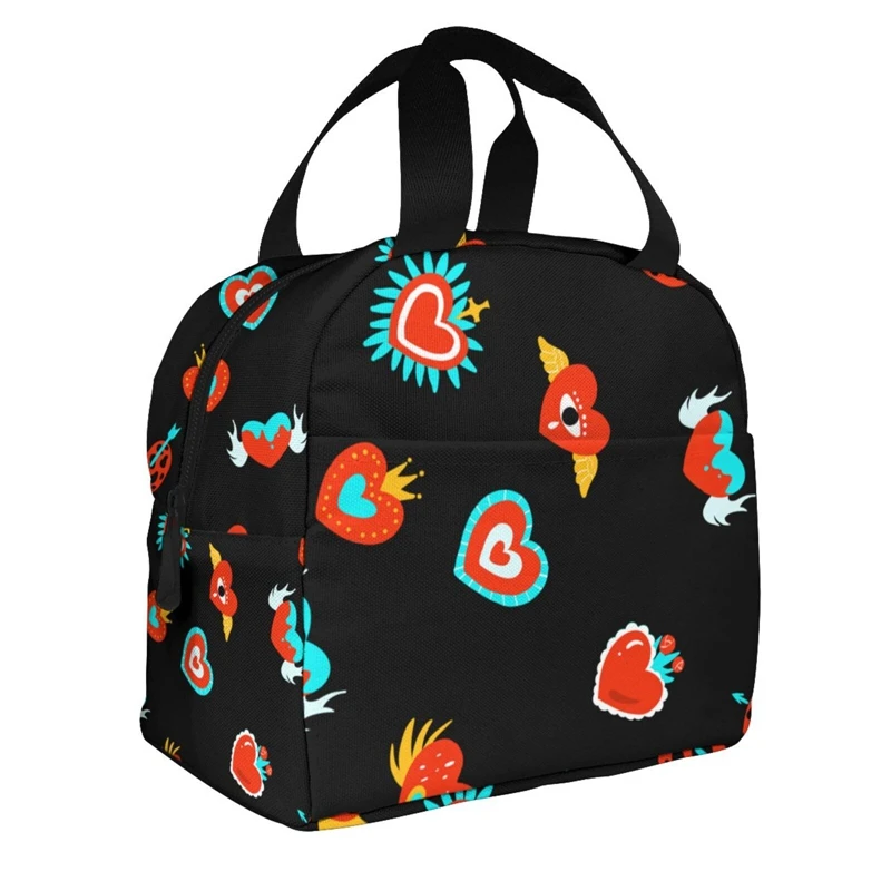 BYMONDY Red Heart Lunch Bags for Women Office Fashion Thermal Cooler Lunch Box Insulated Tote Handbags Children Meal Bento Bag