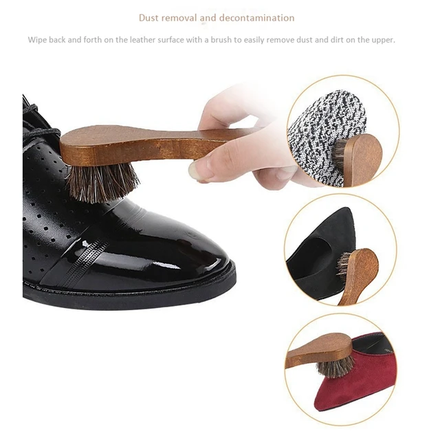 Brosse à Chaussures en Cuir avec Manche en Bois, Portable, pour Polir, pour  Baskets - AliExpress